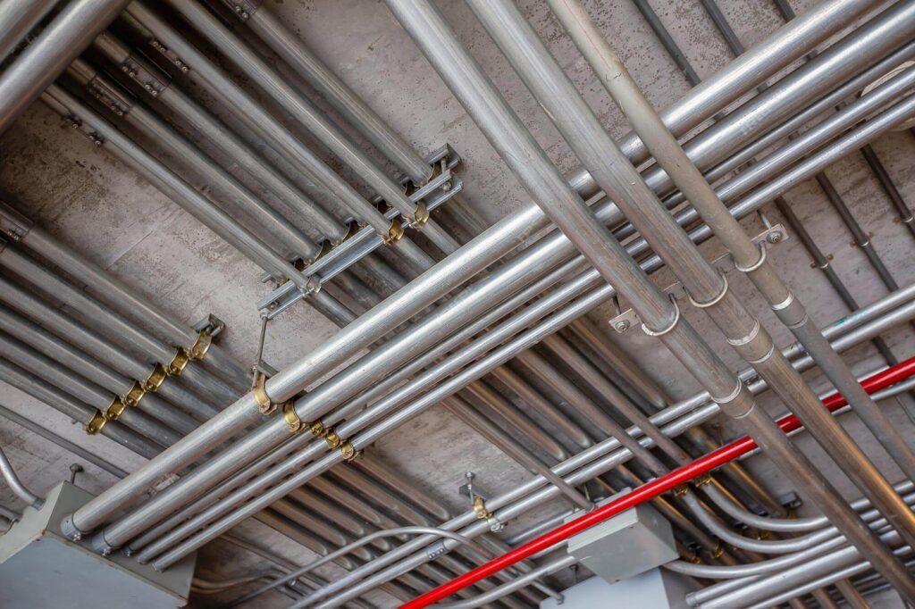 EMT - Electrical Metallic Tubing conduit installation in commercial building