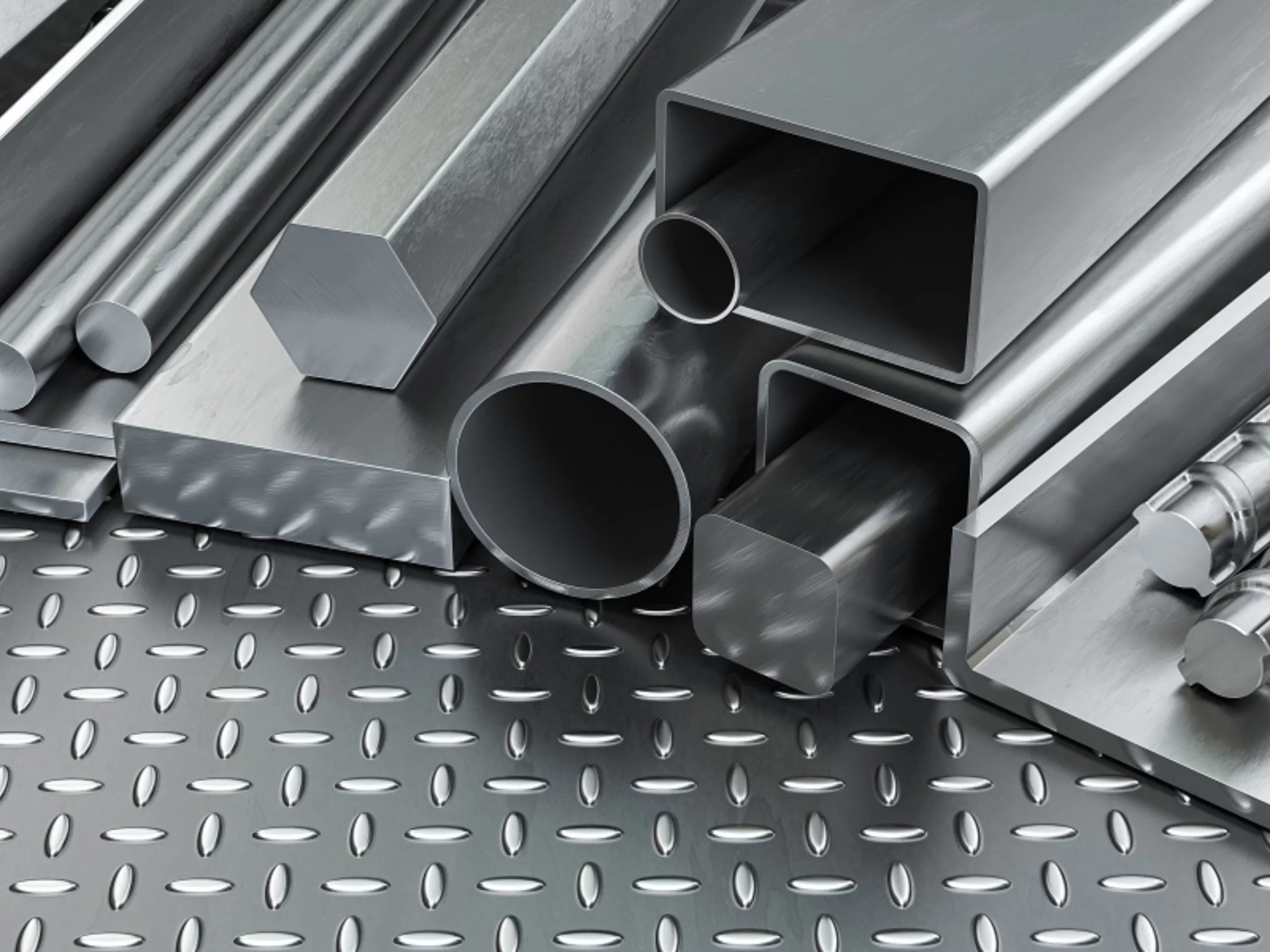 Structural Steel - various steel profiles including pipes, tubes, bars, and structural components